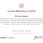 Digital Marketing Expert in Dubai's Content Marketing Certificate from Hubspot Academy