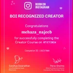 Digital Marketing Expert in Dubai's Born on Instagram Recognized Creator Course Certificate